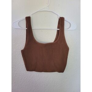 Aritzia‎ Babaton Ribbed Crop Tank Top Brown Casual Basic Top size S #3